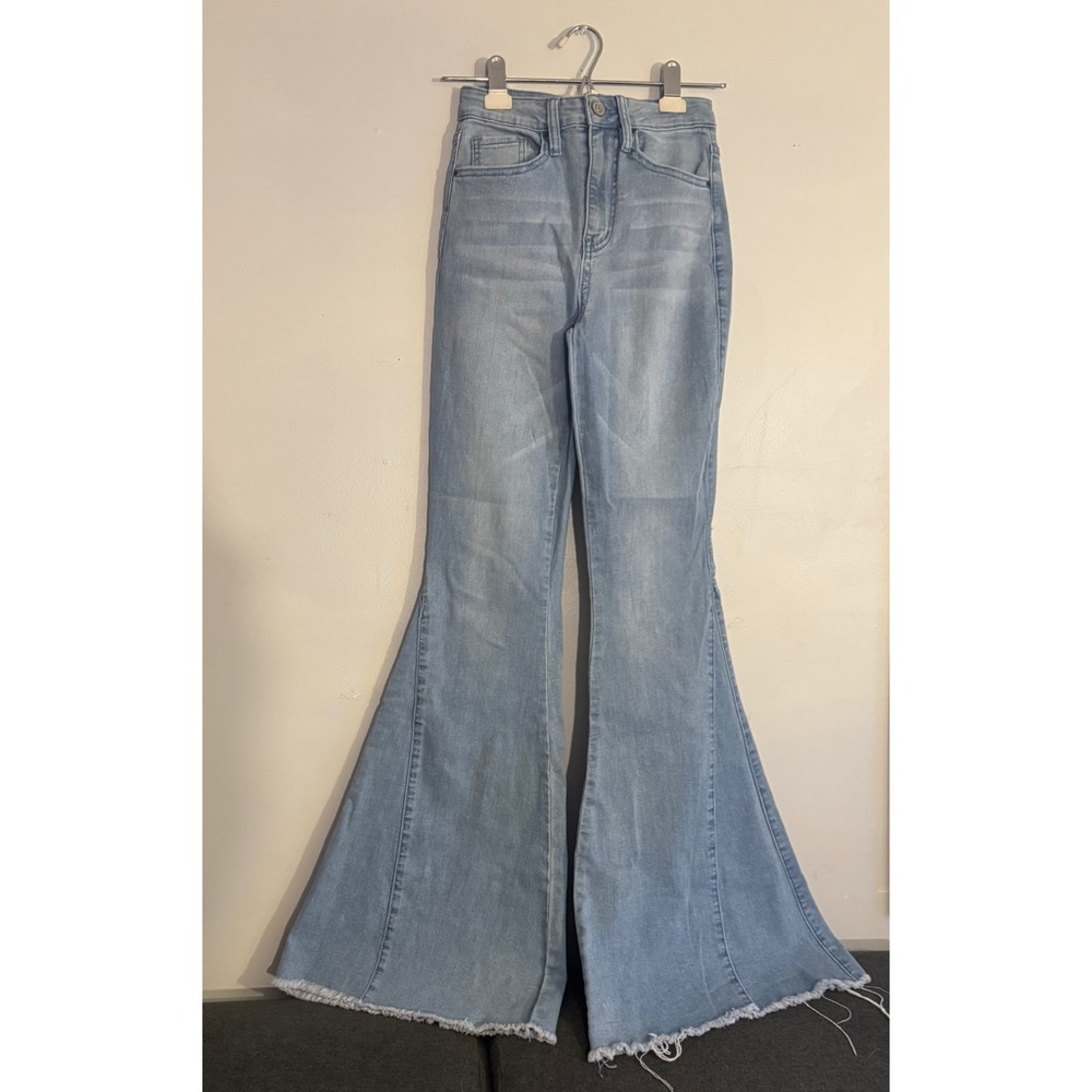 YMI Blue Flare Wide Leg Jeans with Frayed Hem